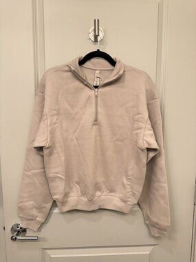 NWT SKIMS Cotton Fleece Quarter Zip Stone Small
